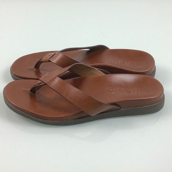 Vionic Elijah water repellent Leather Flip Flops Sandals men size 7 unisex EUC - Picture 10 of 13